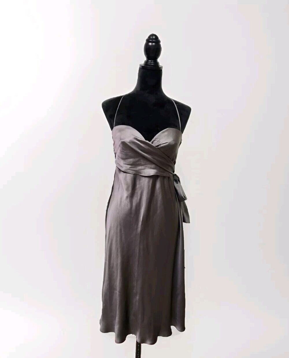 Alberta Ferretti Designer Silk Open Back Cross Strap Cocktail Dress Gray IT 42